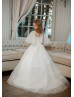 Puff Sleeves Sequined Lace Tulle Ivory Flower Girl Dress